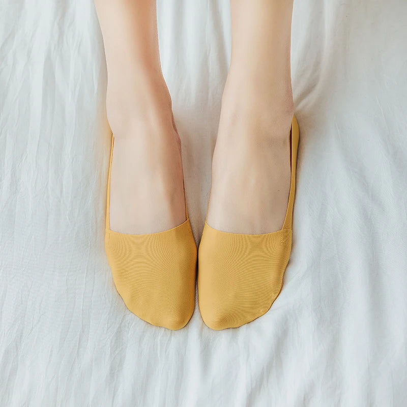 5 pares de calcetines para mujer, transpirables, invisibles, de silicona, antideslizantes, de color sólido, calcetines tipo barco, cómodos, de alta calidad, invisibles, ultrafinos