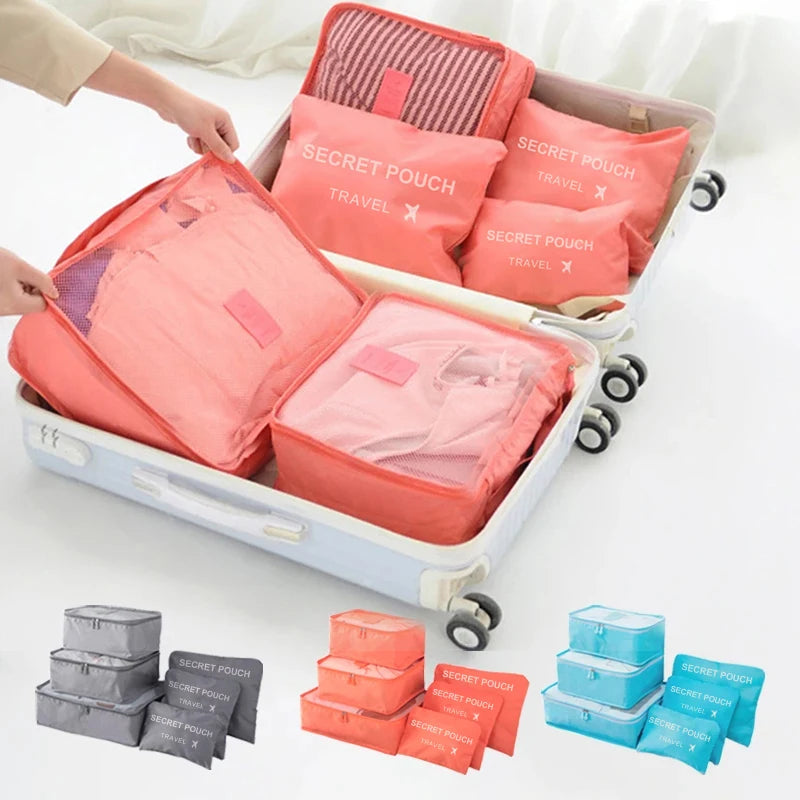 6 unids/set bolsa de almacenamiento de viaje rosa/azul/gris bolsa de almacenamiento de ropa interior impermeable de gran capacidad bolsa con cremallera