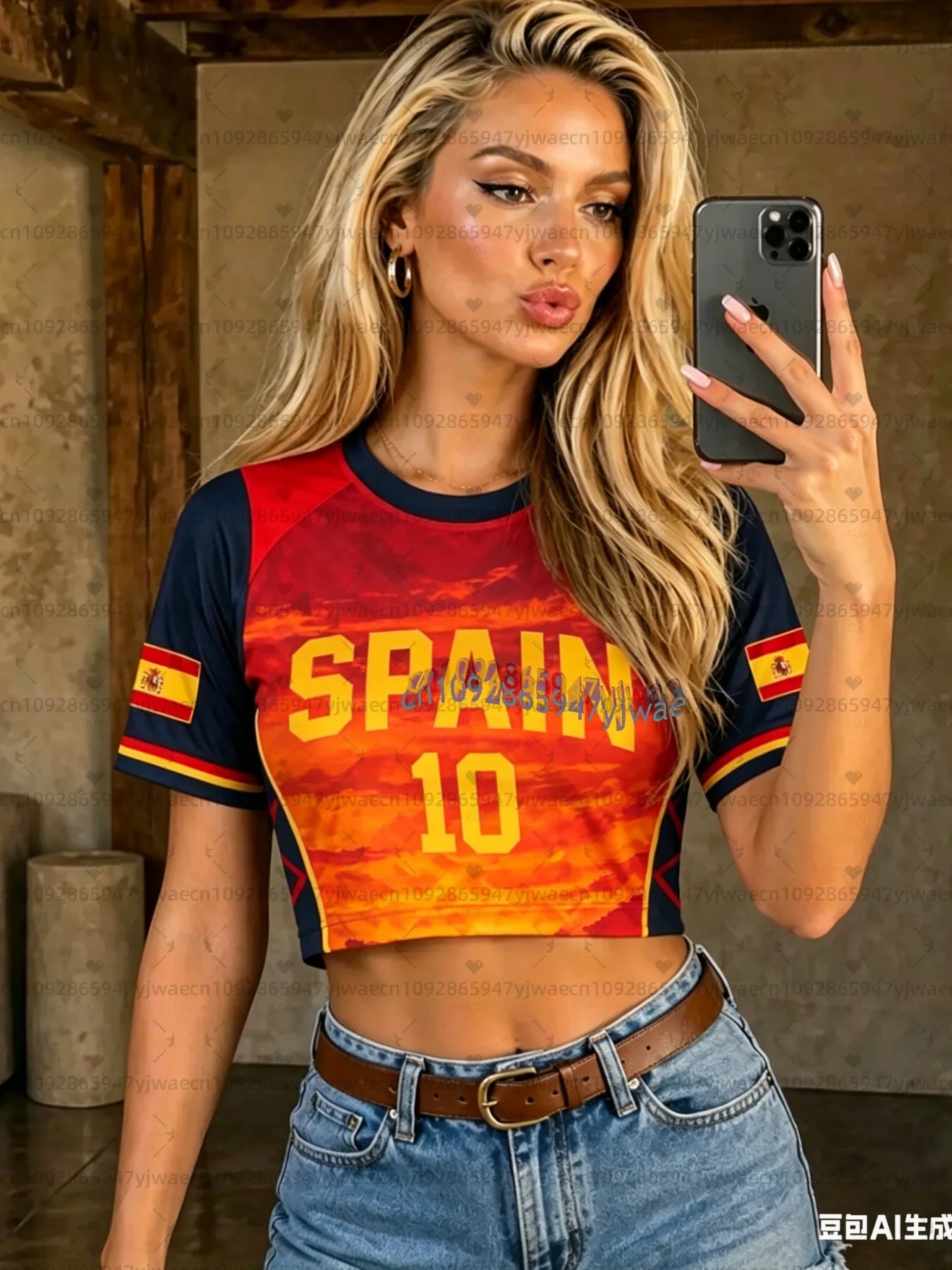 Camiseta de Manga Corta con Cuello Redondo para Hombre y Mujer, Estilo Y2K, Sexy, para Animadores, España N.º 10, Fútbol, Hip Hop, 2026