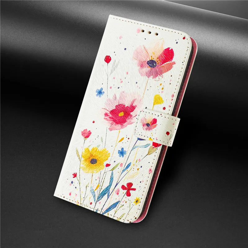 13 Funda de teléfono de cuero para iPhone 13 12 Mini 11 Pro 13Pro 12Pro Max 11Pro Coque Flip Cover Wallet fundas pintadas magnéticas gato oso
