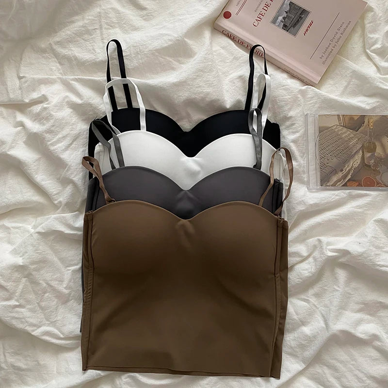 Aishang-Chaleco fino de seda helada para mujer, camisola con espalda francesa, copa fija integrada, ropa exterior, pecho envolvente de especias