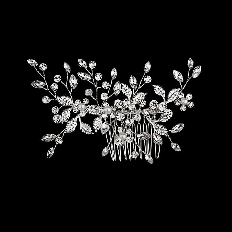 Nuevo peine de aleación de plata hecho a mano con perlas y diamantes de imitación, tocado de Metal a la moda, accesorio de joyería para el cabello elegante para mujer