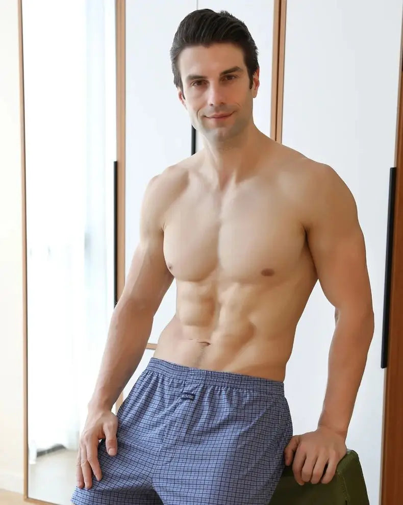 Pantalones Aro de talla grande M-3XL para hombre, ropa interior de celosía de algodón, pantalones cortos holgados de cintura alta para verano, pantalones cortos finos y transpirables para el hogar, calzoncillos con bolsa