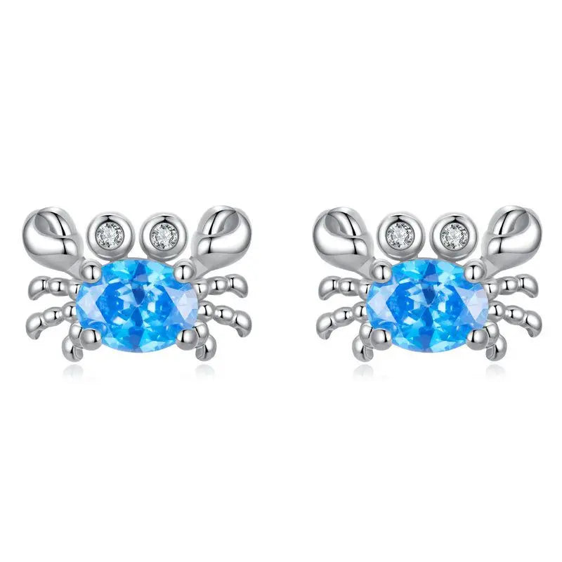 WOSTU-pendientes de plata de ley 925 con diseño de animales y patas bonitas de arcoíris para mujer, aretes con forma de corazón, flor ovalada, circonita, cangrejo, regalo de joyería