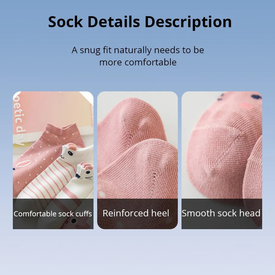 5/10/20 pares de calcetines de tubo corto para mujer, calcetines finos de gato rosa para las cuatro estaciones, bonitos calcetines de barco, calcetines bajos Ins a la moda