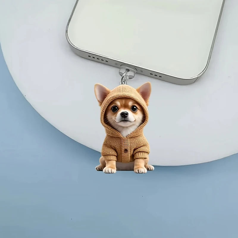 Colgante con tapón antipolvo para teléfono móvil, decoración para perros y gatos, colgante para puerto de carga tipo C, enchufe antipolvo