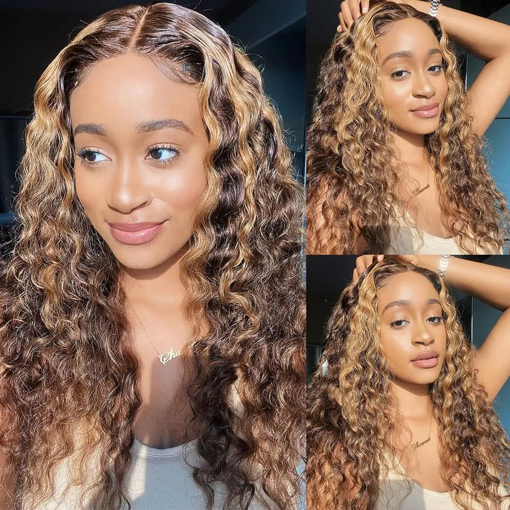 30/36 pulgadas 13x4 Hd peluca Frontal cabello humano Ombro resaltado onda profunda Piano 13x6 encaje Frontal Remy 100% pelucas de cabello humano 4x4 cierre