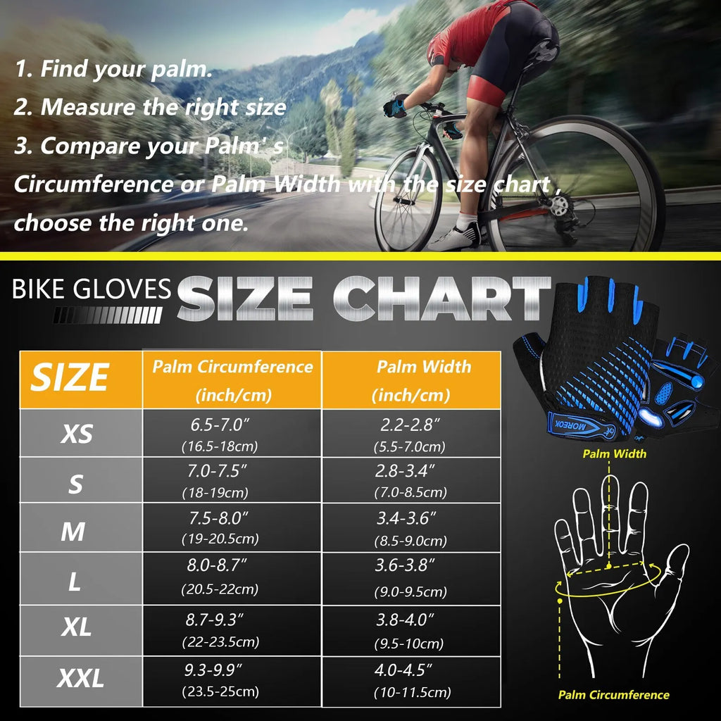 MOREOK Guantes de ciclismo, guantes de bicicleta transpirables, almohadillas de gel de 5 mm, guantes antideslizantes para bicicleta de montaña, guantes de ciclismo de carretera MTB para hombres y mujeres