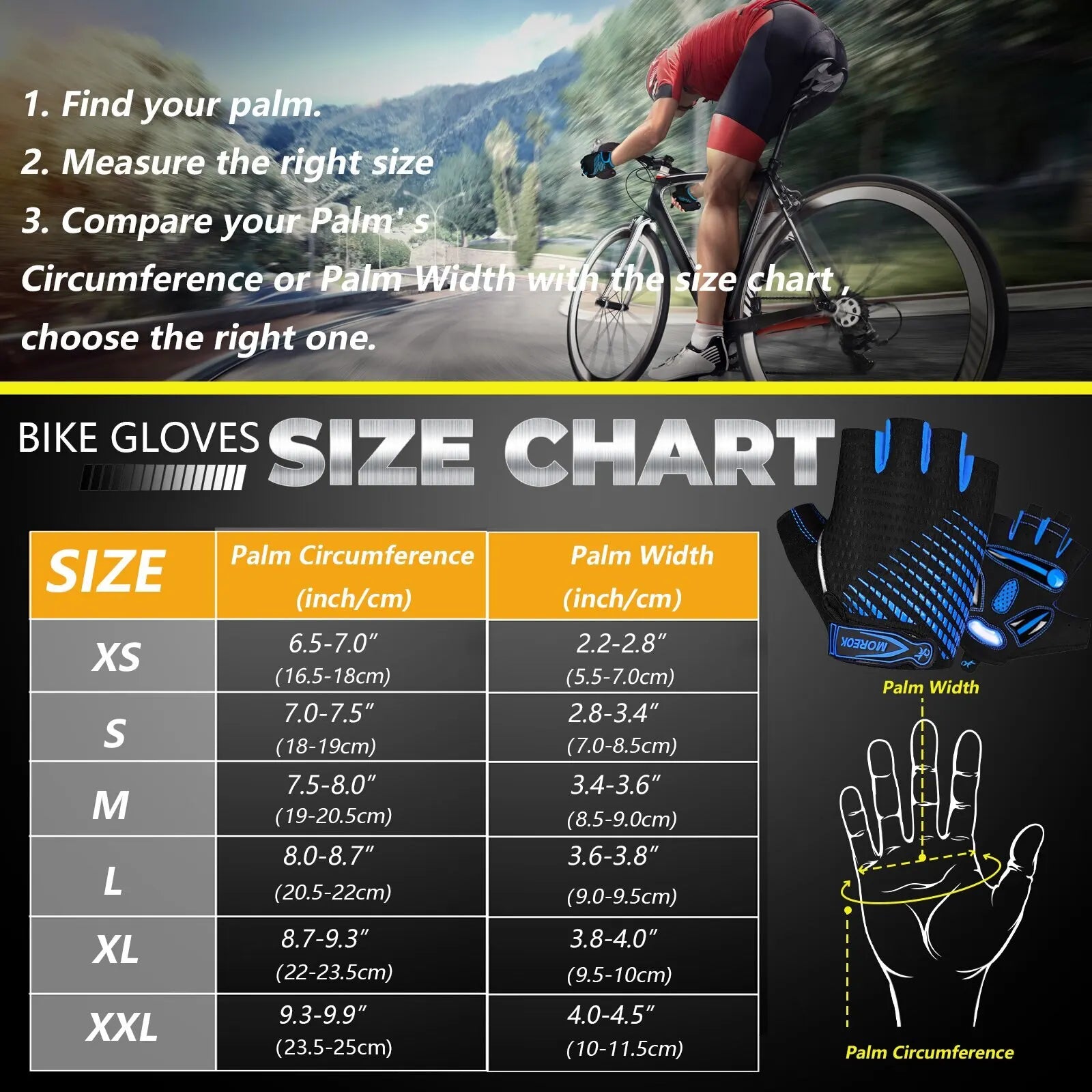 MOREOK Guantes de ciclismo, guantes de bicicleta transpirables, almohadillas de gel de 5 mm, guantes antideslizantes para bicicleta de montaña, guantes de ciclismo de carretera MTB para hombres y mujeres