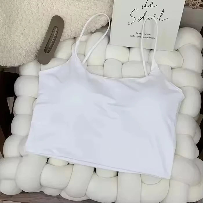 Top con sujetador de verano para mujer, Top corto de seda helada, Tops de tubo sin costuras, camisola, ropa interior, moda coreana, Bralette con relleno liso, chaleco