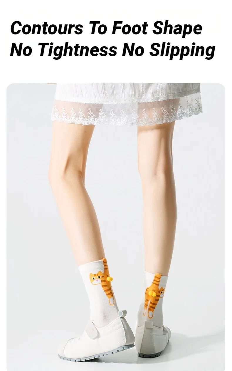 Calcetines Divertidos con Diseño de Gato, Negros/Blancos, Transpirables, Suaves, para Mujer, Novedad, Regalo Kawaii