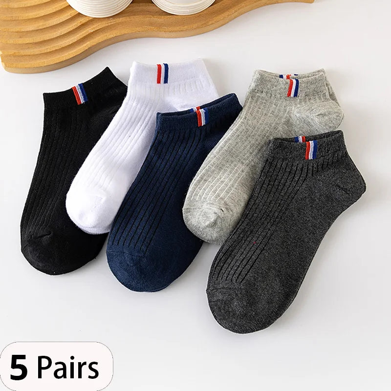 5 pares de calcetines finos de verano para hombre en colores variados, calcetines casuales, cómodos y transpirables.
