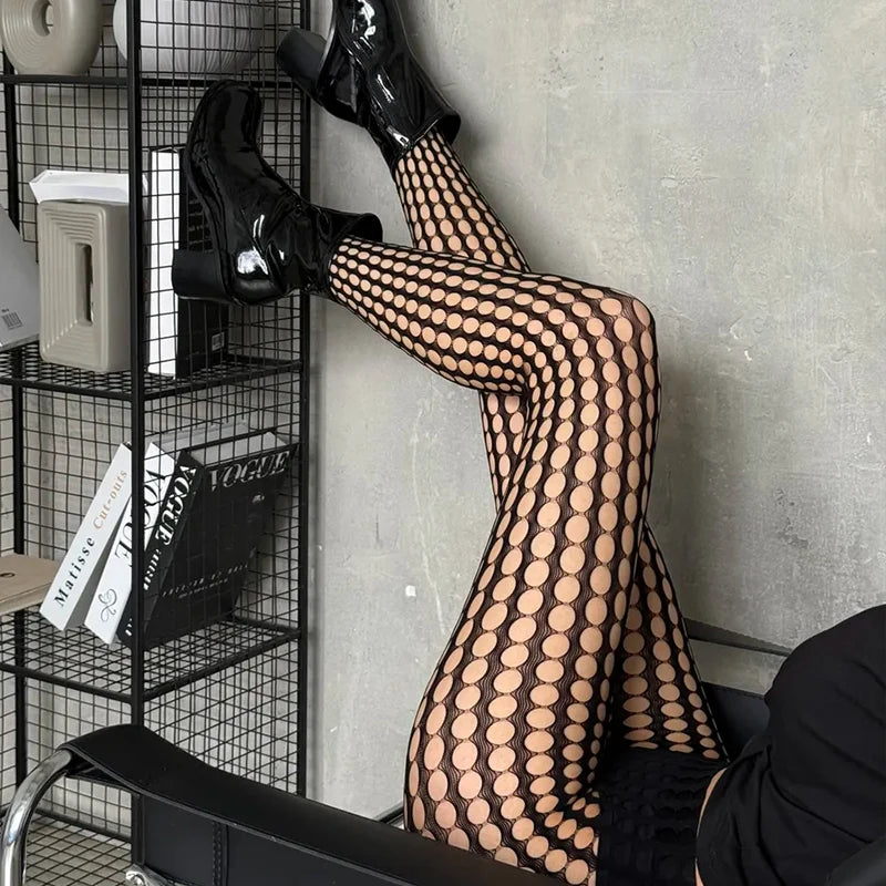 Kave medias estampadas de rejilla de encaje ahuecado negro de alta elasticidad para mujer nailon suave Color sólido dulce Panyhose refuerzo del dedo del pie