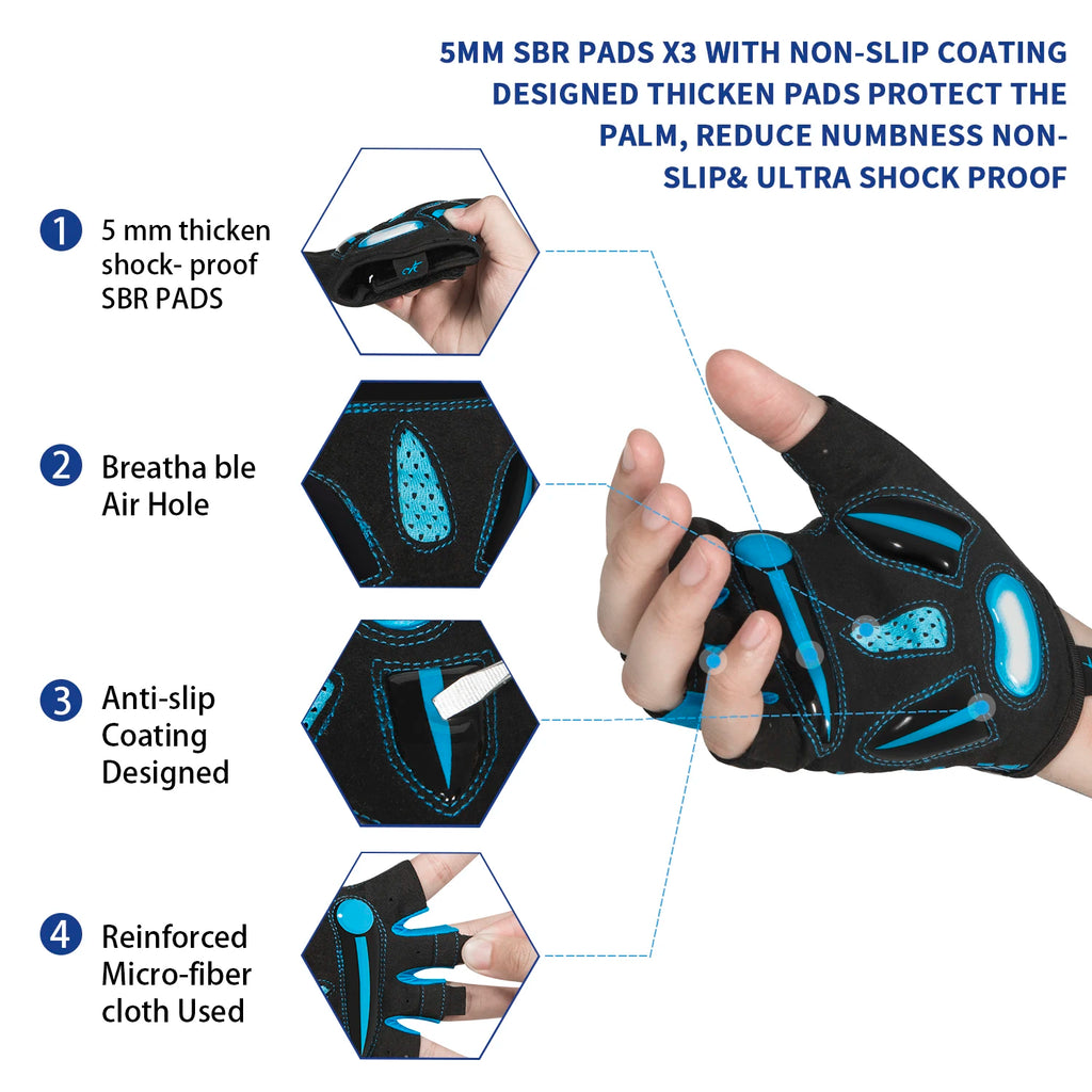 MOREOK Guantes de ciclismo, guantes de bicicleta transpirables, almohadillas de gel de 5 mm, guantes antideslizantes para bicicleta de montaña, guantes de ciclismo de carretera MTB para hombres y mujeres