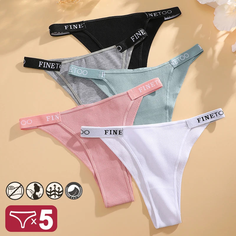 5 unids/set de lencería Sexy para mujer, bragas de algodón con letras Finetoo, calzoncillos femeninos de cintura baja, ropa interior cómoda, ropa interior íntima para mujer