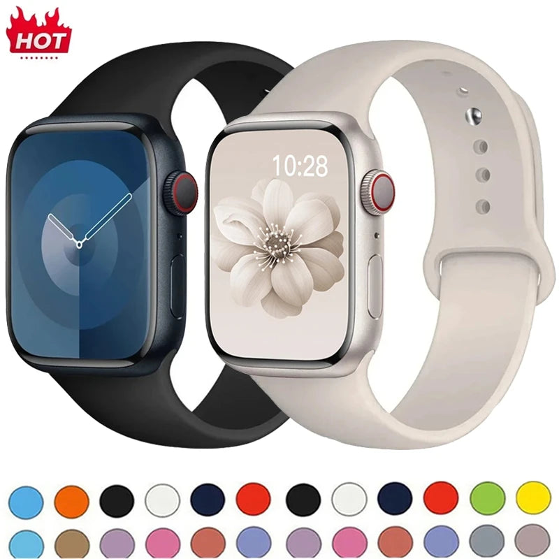 Correa de silicona para Apple Watch, 46mm, 44mm, 45mm, 40mm, 41mm, 42-38mm, 49mm, pulsera deportiva iwatch series 11 10 9 8 7 6 5 SE Ultra3
