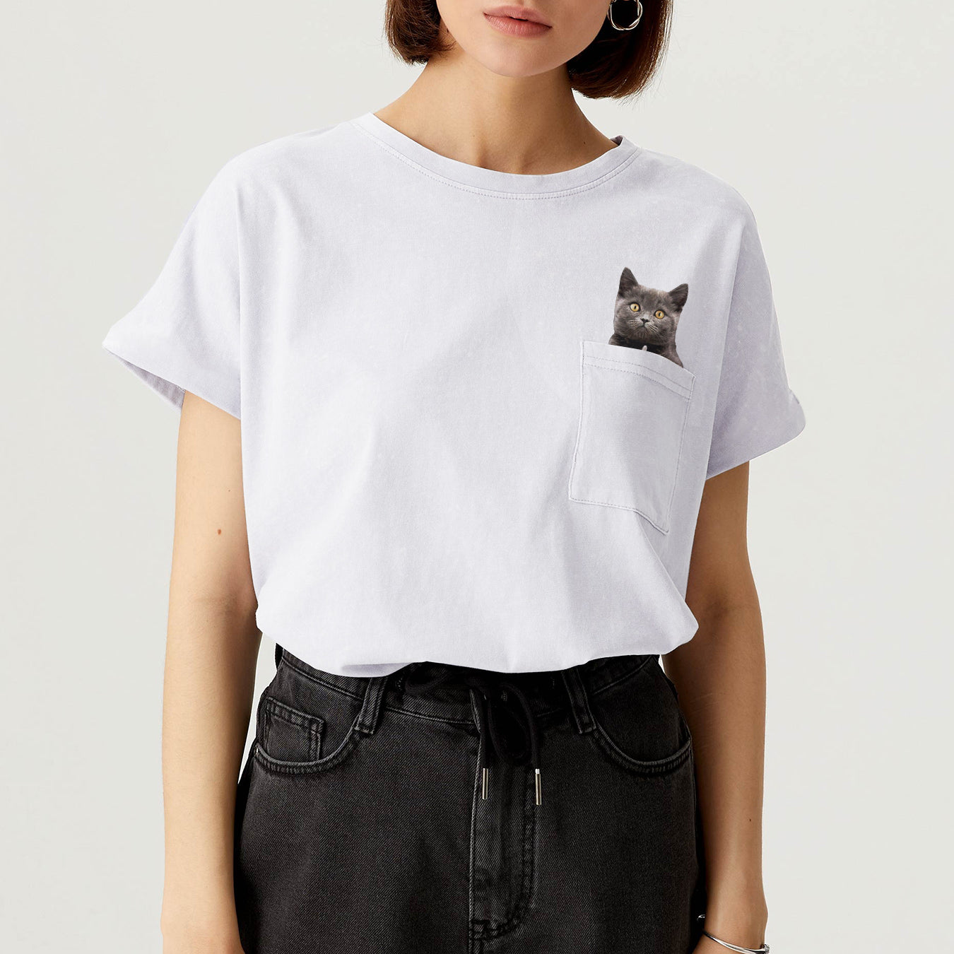 CLOOCL-Camiseta con estampado de gato para mujer, camisa divertida de algodón con pegatina de bolsillo de dedo medio, ropa informal Y2K
