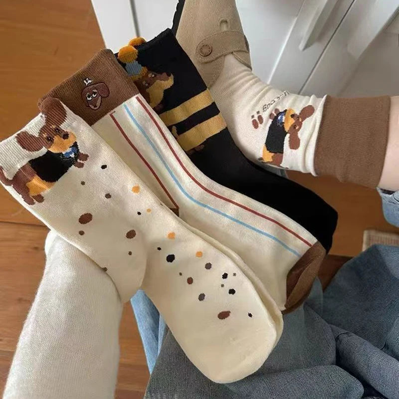 【N】 Calcetines divertidos de algodón con animales de perro salchicha, calcetines lindos y cálidos con estampado de dibujos animados de perro salchicha para otoño e invierno