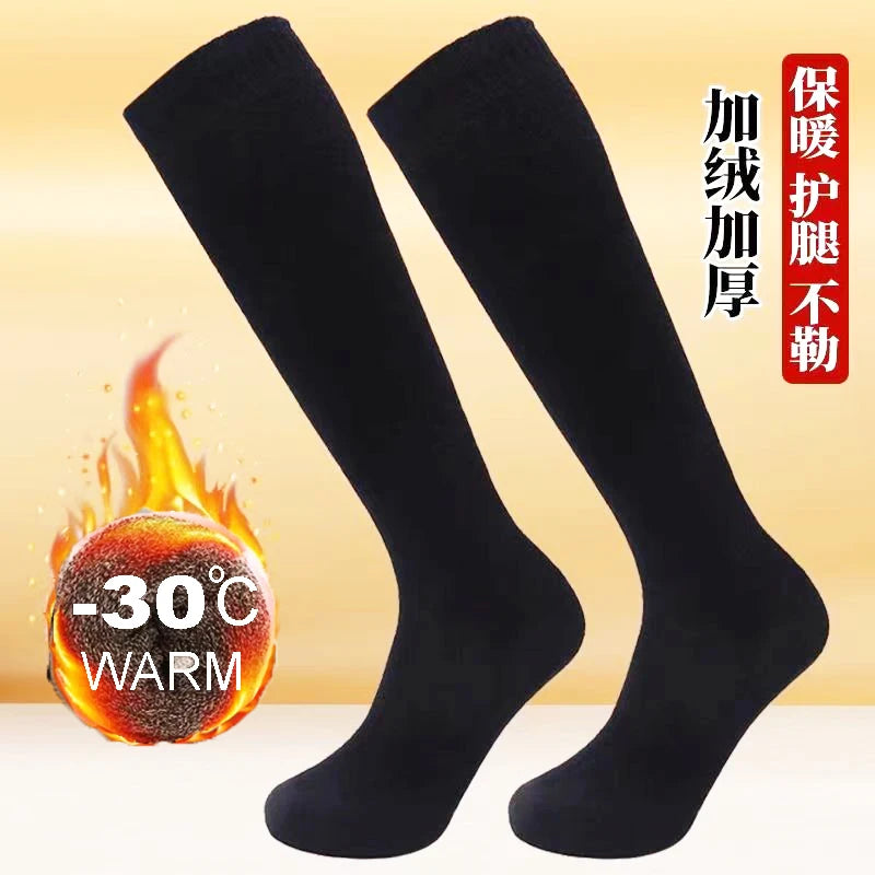 Calcetines largos hasta la rodilla de invierno para hombre, medias de lana que mantienen el calor más largas, calcetines de compresión de felpa para invierno, cubierta gruesa de algodón, regalo Sokken para pantorrilla