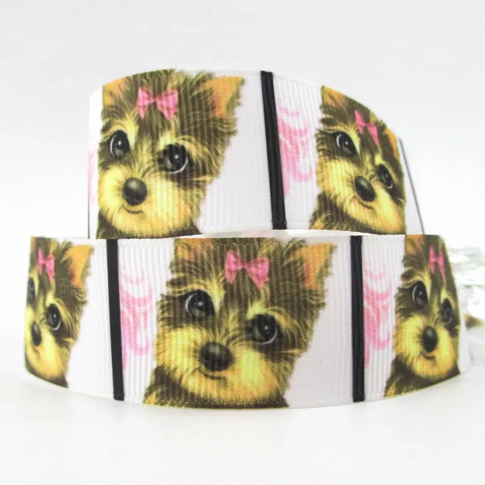 Cinta de grogrén estampada para mascotas con diseño de perrito, ideal para envolver regalos y lazos de pelo.