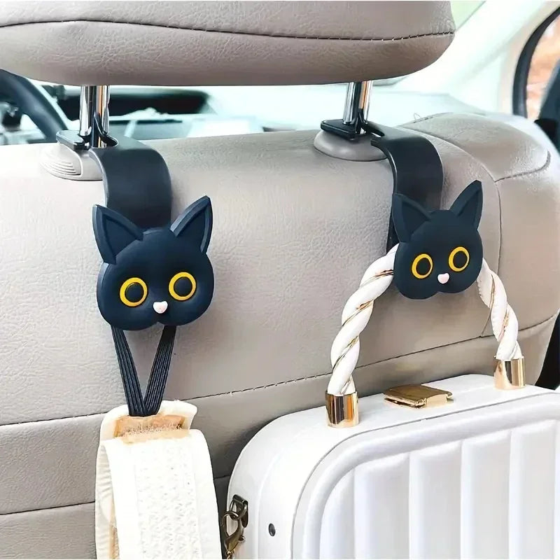 Lindo gancho para reposacabezas de asiento de coche con diseño de gato de dibujos animados en 3D, organizador Universal de almacenamiento de vehículos para bolsos, carteras y chaquetas, lindo Ca