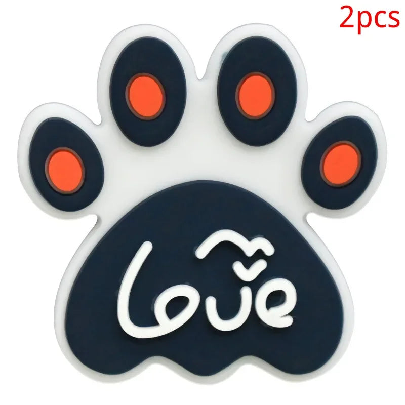 Bonita huella de pata de perro de dibujos animados, 2 uds., hebillas de PVC para zapatos, dijes, accesorios, decoraciones para zuecos, pulseras de zapatillas, regalo de fiesta DIY para niños