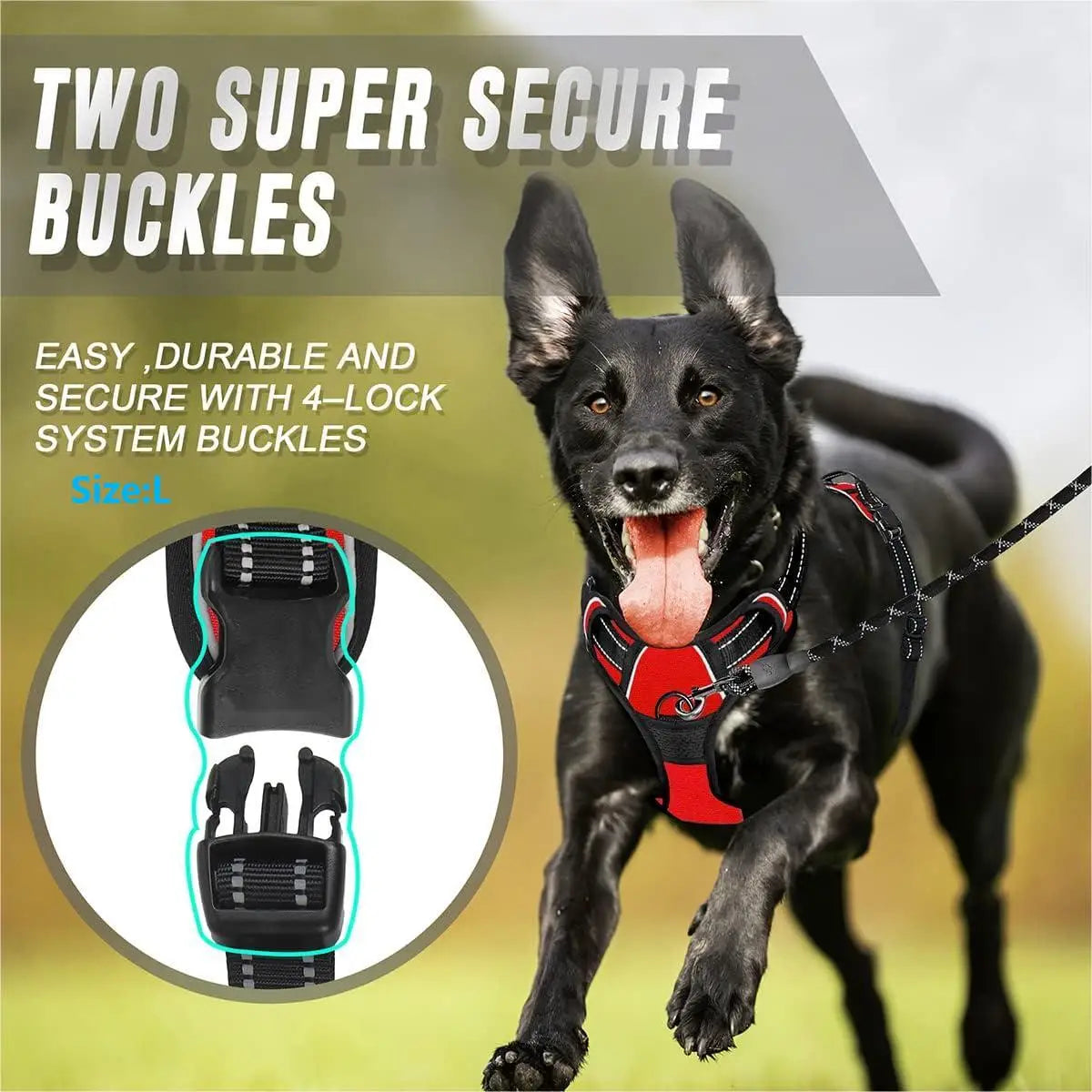 Arnés para perros sin tirones, Clip frontal, mango de fácil control reflectante resistente para caminar con perros grandes