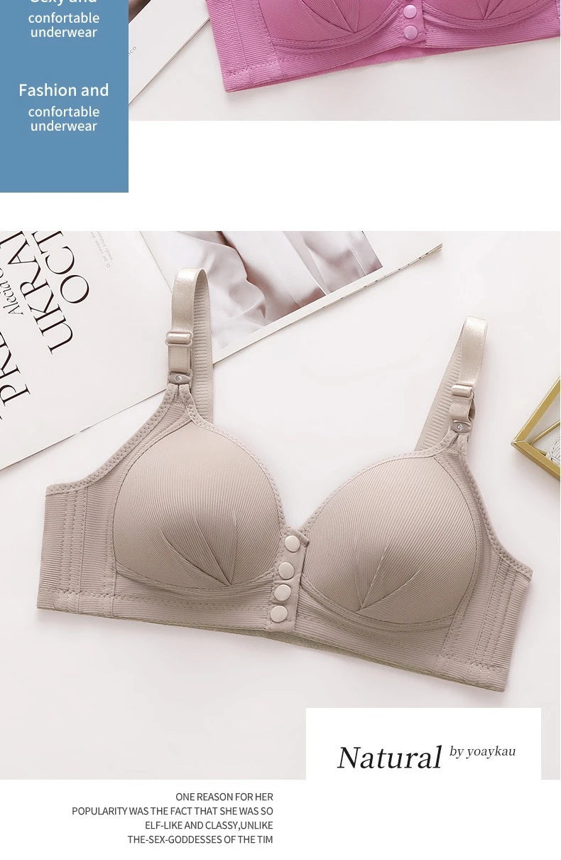 Nuevo sujetador de talla grande con hebilla frontal para mujer, Push up Sexy, copa fina ajustable, transpirable, cómoda, ropa interior para mamá de mediana edad