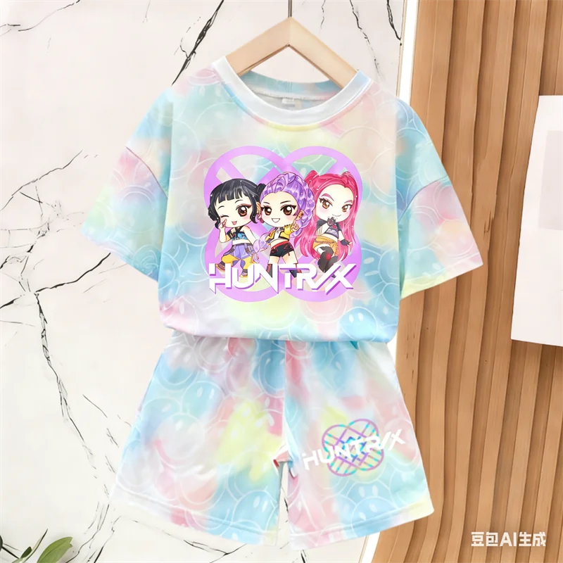 Nuevo Conjunto de Camiseta y Pantalones para Niñas, Ropa de Verano, Conjunto de Manga Corta con Estampado de Cara Sonriente, Conjunto de Camiseta y Pantalones Cortos para Niños