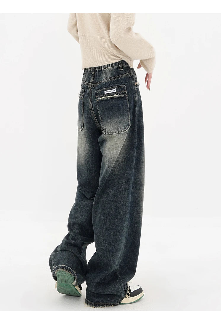 Ropa de calle Harajuku, moda Retro, pantalones vaqueros de cintura alta para mujer, pantalones vaqueros holgados rectos de pierna ancha Y2K, pantalones holgados