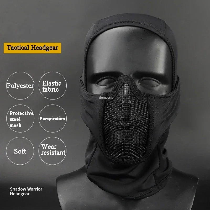 Pasamontañas Táctico de Malla para Airsoft y Paintball, Cubre Rostro Completo, Estilo Ninja, Capucha Metálica de Acero, Diseño Plegable