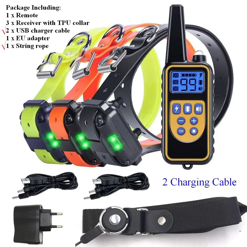 Collar de entrenamiento para perros y mascotas de 800M, pitido remoto, vibración, choque, recargable, impermeable, entrenador de mascotas, parada antiladridos para 3 perros