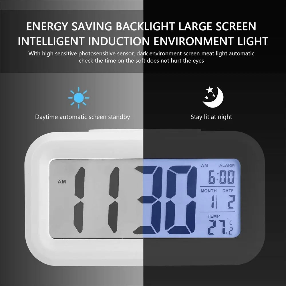 Reloj con alarma digital LED, retroiluminación, calendario de datos, reloj electrónico multifunción, reloj de mesa