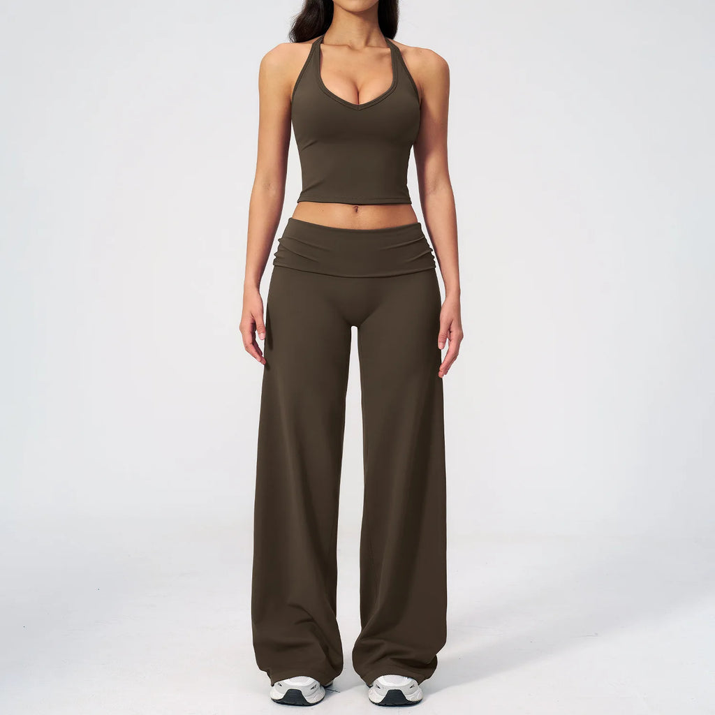 Conjunto Deportivo de Yoga para Mujer, Conjunto de Dos Piezas, Pantalones y Top, Traje Deportivo para Gimnasio, Yoga y Entrenamiento