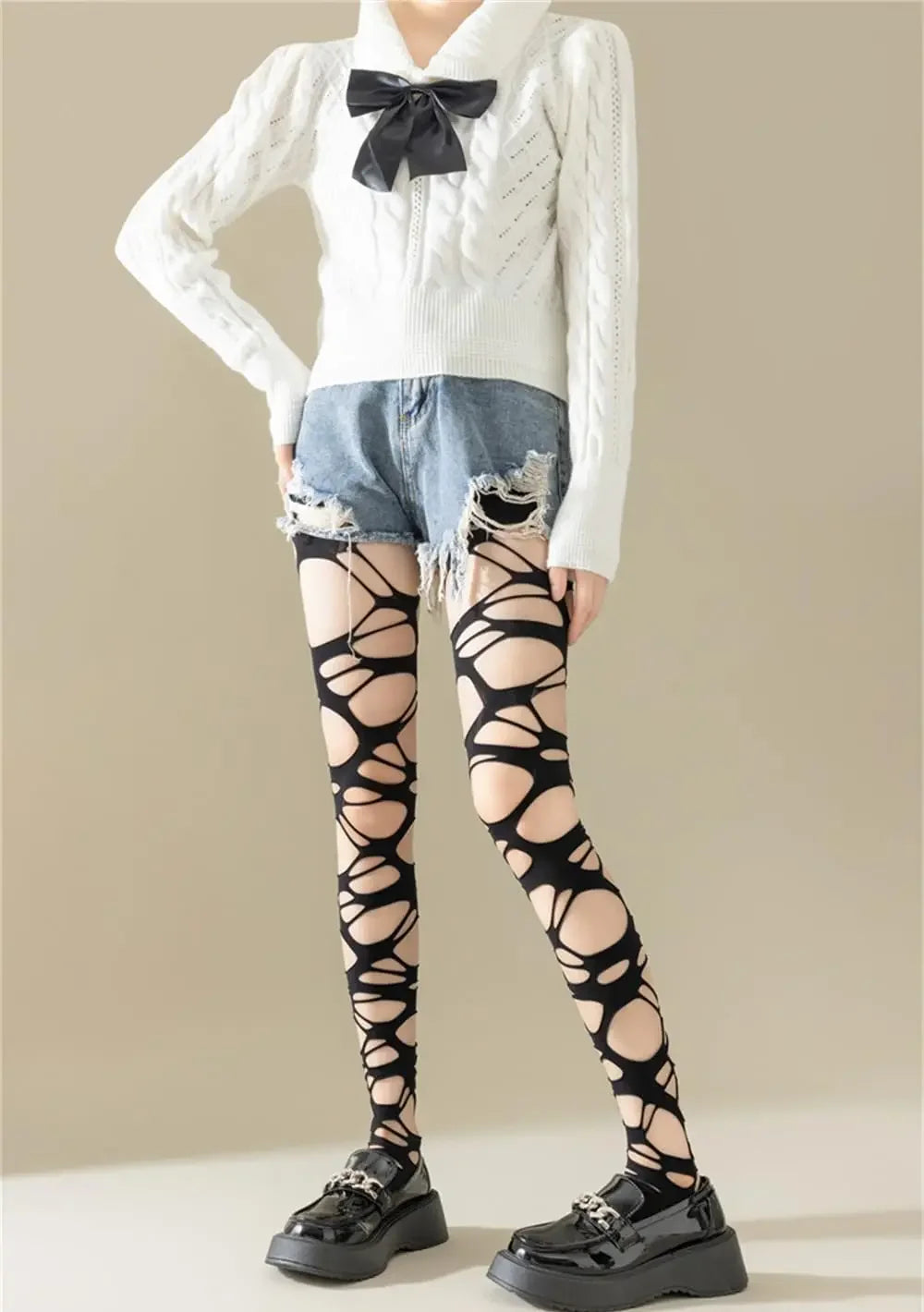 Medias de red rasgadas negras sexis para mujer, pantimedias de malla ajustadas con agujeros Punk gótico, mallas, estilo Emo, ropa de calle Egirl