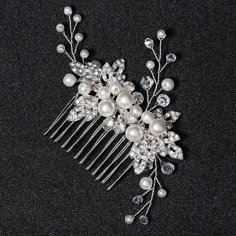 Nuevo peine de aleación de plata hecho a mano con perlas y diamantes de imitación, tocado de Metal a la moda, accesorio de joyería para el cabello elegante para mujer