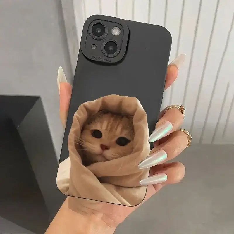 Funda de teléfono gato perro Samsung Galaxy, con diseño de gato envuelto en una manta, antihuellas y antirrayaduras.
