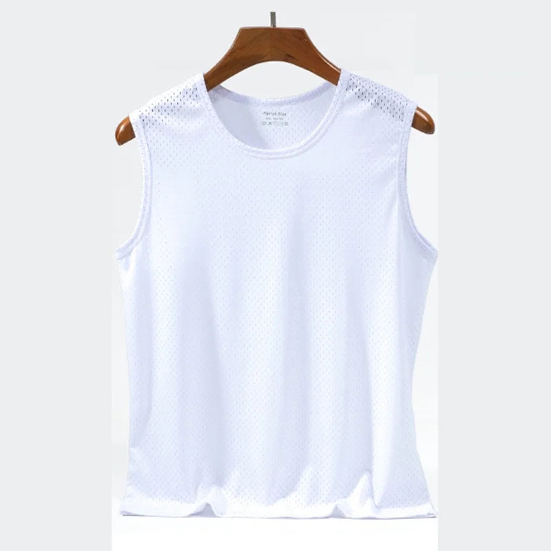 Camisetas sin mangas de malla de seda helada para hombre, camiseta sin mangas transparente para culturismo, chaleco de Fitness, camisetas musculosas de malla para hombre, 1 ud.