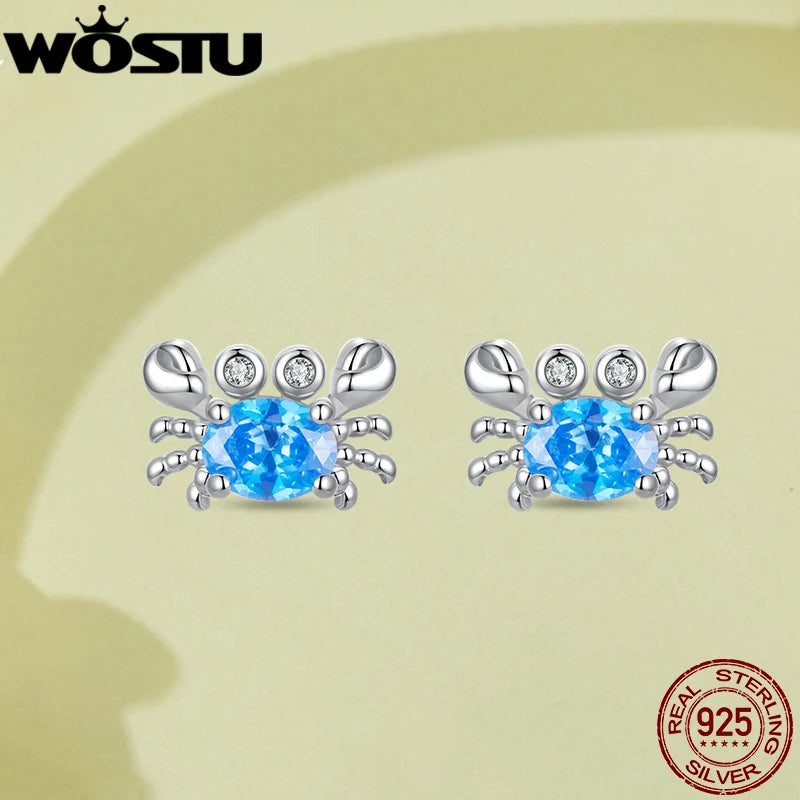 WOSTU-pendientes de plata de ley 925 con diseño de animales y patas bonitas de arcoíris para mujer, aretes con forma de corazón, flor ovalada, circonita, cangrejo, regalo de joyería