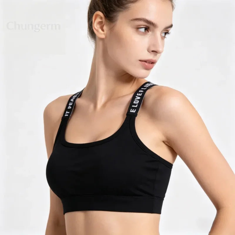 Ropa Interior Deportiva para Mujer, Top Corto sin Costuras para Yoga y Fitness, con Tirantes Anchos con Letras, Cómodo para Entrenamiento, sin Varillas