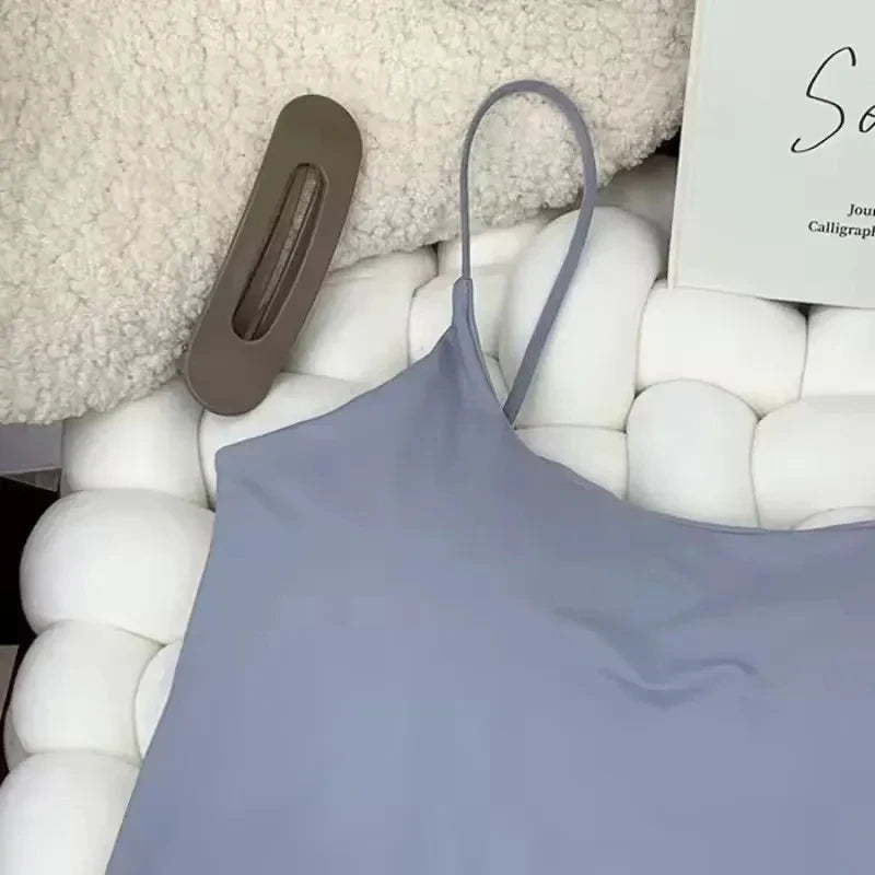 Top con sujetador de verano para mujer, Top corto de seda helada, Tops de tubo sin costuras, camisola, ropa interior, moda coreana, Bralette con relleno liso, chaleco