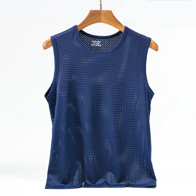 Camisetas sin mangas de malla de seda helada para hombre, camiseta sin mangas transparente para culturismo, chaleco de Fitness, camisetas musculosas de malla para hombre, 1 ud.