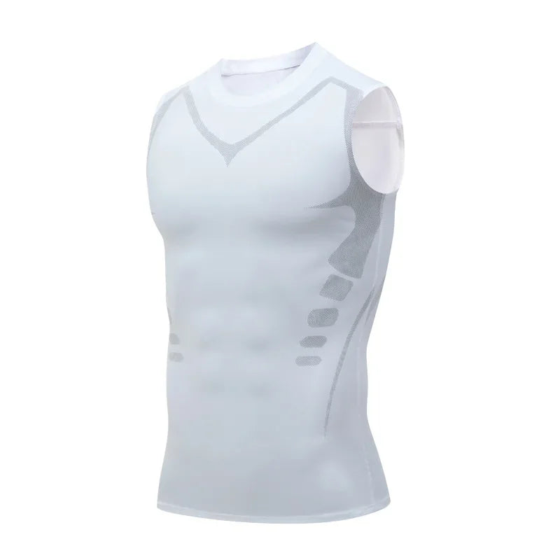 Chaleco adelgazante para hombre, camisa de compresión iónica, camiseta sin mangas moldeadora de cuerpo refrescante de seda helada, camisetas de Fitness de secado rápido con Control de barriga