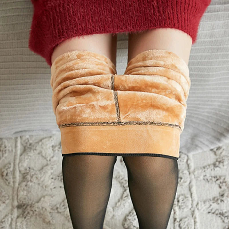 Bas thermiques en molleton pour femme, collant polaire femme ,collants chauds et Sexy, translucides, Slim, épais, en velours élastique, pour l'hiver,collant thermique femme effet peau,legging polaire femme
