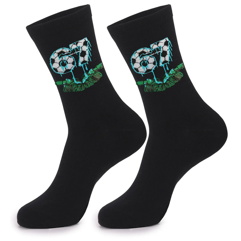 Calcetines de Media Pantorrilla para Hombre con Números y Letras Divertidas de Dibujos Animados, Novedad Transfronteriza 67