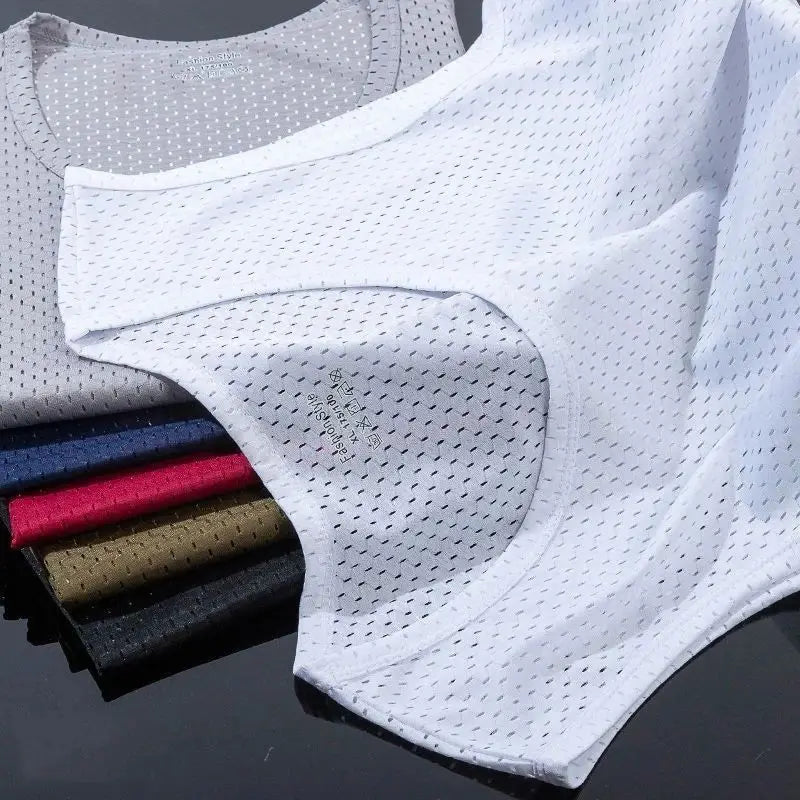 Camisetas sin mangas de malla de seda helada para hombre, camiseta sin mangas transparente para culturismo, chaleco de Fitness, camisetas musculosas de malla para hombre, 1 ud.