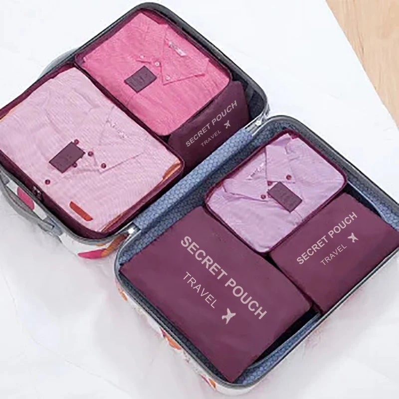 6 unids/set bolsa de almacenamiento de viaje rosa/azul/gris bolsa de almacenamiento de ropa interior impermeable de gran capacidad bolsa con cremallera