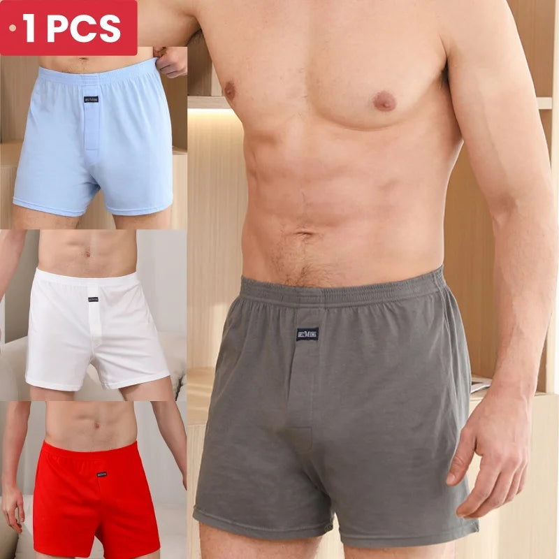 1 Uds. Ropa interior para hombre, pantalones Aro de algodón puro para dormir en casa, pantalones cortos holgados y transpirables de cintura alta para hombre, Boxers de cuatro esquinas