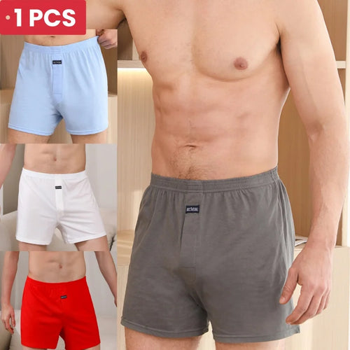 1 Uds. Ropa interior para hombre, pantalones Aro de algodón puro para dormir en casa, pantalones cortos holgados y transpirables de cintura alta para hombre, Boxers de cuatro esquinas