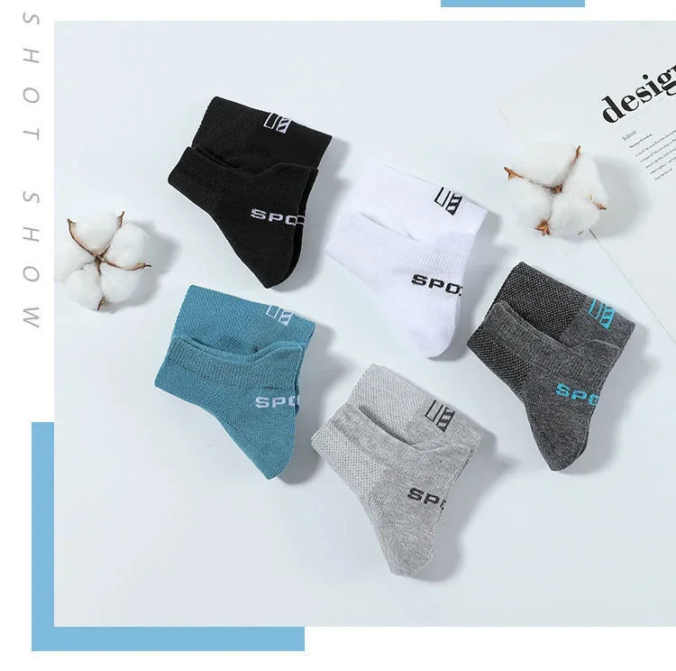 5 pares de calcetines tobilleros de alta calidad para hombre, calcetines deportivos de algodón transpirables, calcetines de malla informales atléticos de verano de corte fino corto Sokken talla 38-45